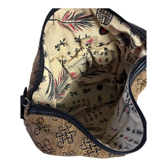 Stone Mountain Tan & Black Floral Tapestry Shoulder Bag with Faux Leather Base & - Picture 5 of 7